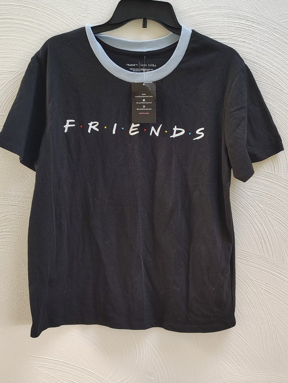 Love Tribe Friends TV Show Black Blue Graphic T-shirt Women's Sz L